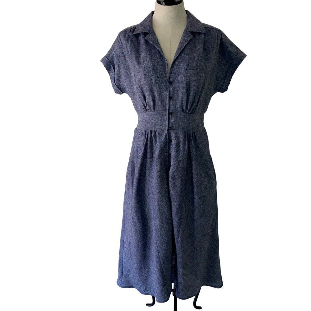 Amy Kuschel Womens Shirt Dress Size Small Blue Midi Button Down Collared - Picture 1 of 10